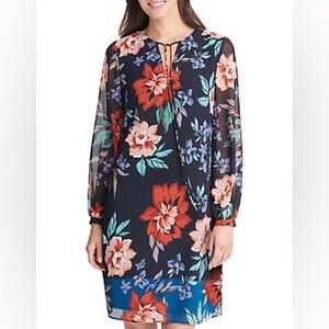 Vince Camuto Chiffon Dress with neck tie floral designs size 10